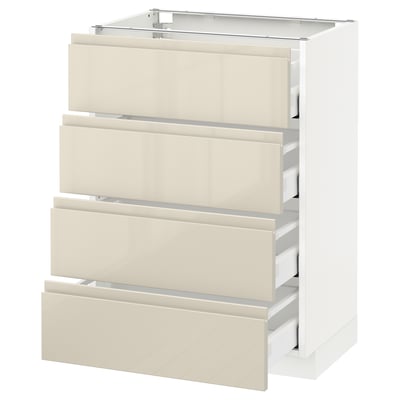 METOD メトード ベースキャビネット 引き出し4段付, ホワイト マキシメーラ/ヴォックストルプ ハイグロスライトベージュ, 60x41x80 cm