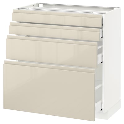 METOD メトード ベースキャビネット 引き出し前部4/引き出し4, ホワイト マキシメーラ/ヴォックストルプ ハイグロスライトベージュ, 80x41x80 cm
