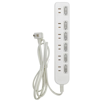 KOPPLA コップラ 電源タップ 6個口 スイッチ6個付き, アース無 ホワイト, 1.5 m