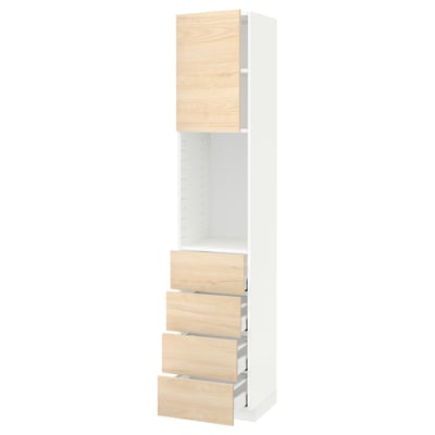 METOD メトード / MAXIMERA マキシメーラ ハイキャビネット 棚板/引き出し4個付き, ホワイト/アスケルスンド ライトアッシュ調, 40x41x200 cm