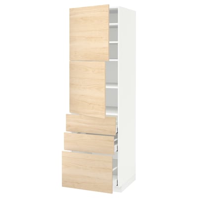 METOD メトード / MAXIMERA マキシメーラ ハイキャビネット 扉2枚＋引き出し3個付き, ホワイト/アスケルスンド ライトアッシュ調, 60x60x200 cm