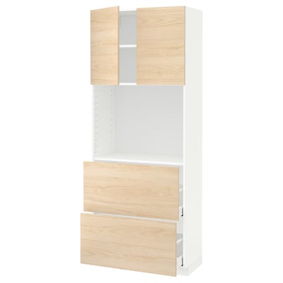 METOD メトード / MAXIMERA マキシメーラ ハイキャビネット 棚板/引き出し2個付き, ホワイト/アスケルスンド ライトアッシュ調, 80x41x200 cm