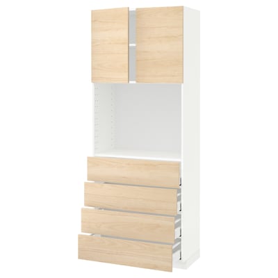 METOD メトード / MAXIMERA マキシメーラ ハイキャビネット 棚板/引き出し4個付き, ホワイト/アスケルスンド ライトアッシュ調, 80x41x200 cm