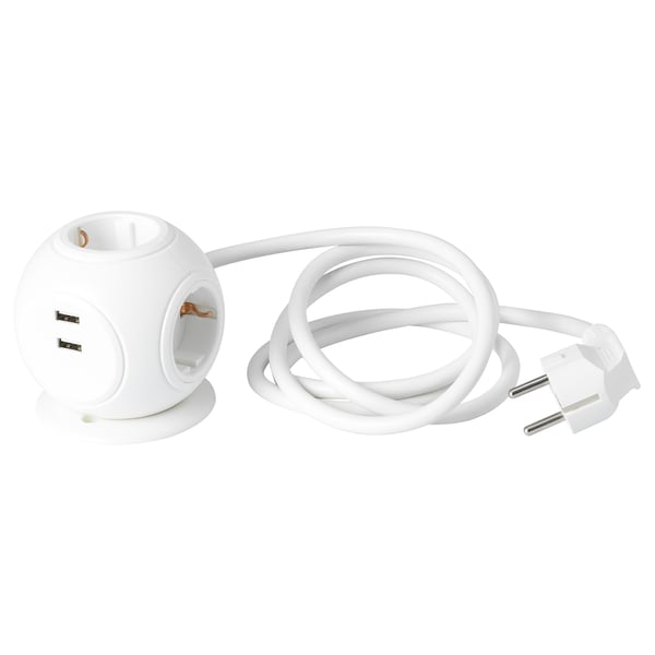 A white HAGSTA power hub with multiple sockets and usb ports.