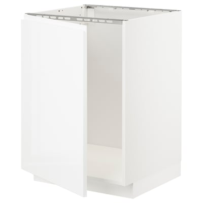 METOD メトード ベースキャビネット シンク用, ホワイト/ヴォックストルプ ハイグロス/ホワイト, 60x60x80 cm