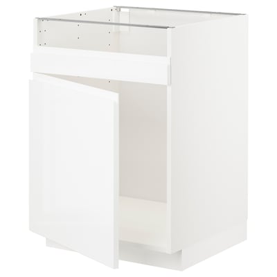 METOD メトード ベースキャビネット HAVSEN/ハーヴセン シングルボウルシンク用, ホワイト/ヴォックストルプ ハイグロス/ホワイト, 60x60x80 cm