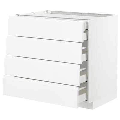 METOD メトード ベースキャビネット 引き出し前部4/引き出し低2/引き出し中3, ホワイト マキシメーラ/ヴォックストルプ ハイグロス/ホワイト, 90x60x80 cm