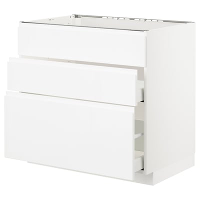 METOD メトード ベースキャビネット シンク用+引き出し前部3/引き出し2, ホワイト マキシメーラ/ヴォックストルプ ハイグロス/ホワイト, 90x60x80 cm