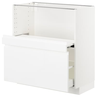 METOD メトード ベースキャビネット 引き出し式シェルフ/引き出し付き, ホワイト マキシメーラ/ヴォックストルプ ハイグロス/ホワイト, 80x41x80 cm