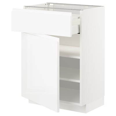 METOD メトード / MAXIMERA マキシメーラ ベースキャビネット 引き出し/扉付き, ホワイト/ヴォックストルプ ハイグロス/ホワイト, 60x41x80 cm