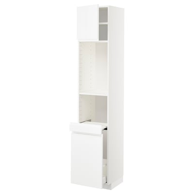 METOD メトード / MAXIMERA マキシメーラ ハイキャビネット 引き出し式収納/扉1枚付き, ホワイト/ヴォックストルプ ハイグロス/ホワイト, 40x41x200 cm