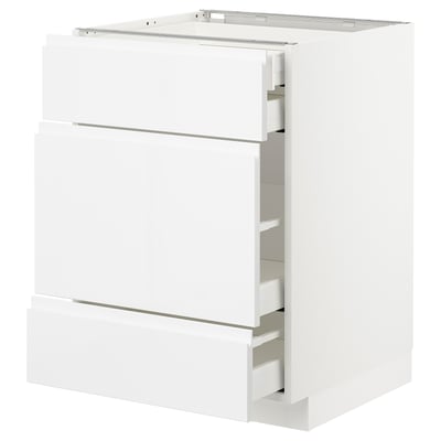 METOD メトード ベースキャビネット 引き出し前部3/引き出し4, ホワイト マキシメーラ/ヴォックストルプ ハイグロス/ホワイト, 60x60x80 cm