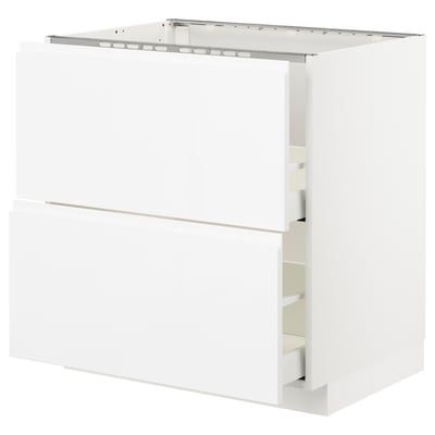 METOD メトード / MAXIMERA マキシメーラ ベースキャビネット シンク用+引き出し前部2/引き出し2, ホワイト/ヴォックストルプ ハイグロス/ホワイト, 80x60x80 cm