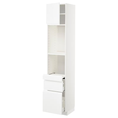 METOD メトード / MAXIMERA マキシメーラ ハイキャビネット 引き出し式シェルフ/引き出し2個/扉付き, ホワイト/ヴォックストルプ ハイグロス/ホワイト, 40x41x200 cm