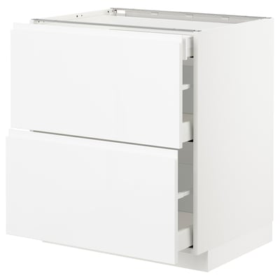 METOD メトード ベースキャビネット 引き出し前部2/引き出し3, ホワイト マキシメーラ/ヴォックストルプ ハイグロス/ホワイト, 75x60x80 cm