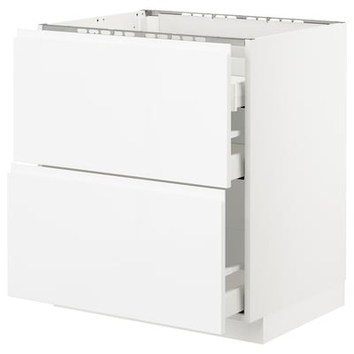 METOD メトード ベースキャビネット コンロ用/引き出し前部2/引き出し3, ホワイト マキシメーラ/ヴォックストルプ ハイグロス/ホワイト, 75x60x80 cm