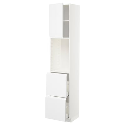 METOD メトード / MAXIMERA マキシメーラ ハイキャビネット 棚板/引き出し2個付き, ホワイト/ヴォックストルプ ハイグロス/ホワイト, 40x41x200 cm