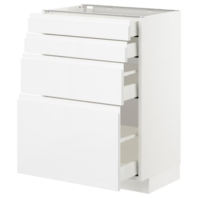 METOD メトード ベースキャビネット 引き出し前部4/引き出し4, ホワイト マキシメーラ/ヴォックストルプ ハイグロス/ホワイト, 60x41x80 cm