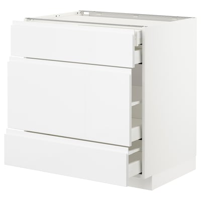 METOD メトード ベースキャビネット 引き出し前部3/引き出し4, ホワイト マキシメーラ/ヴォックストルプ ハイグロス/ホワイト, 80x60x80 cm