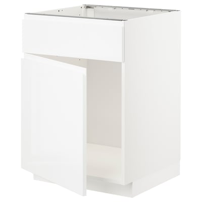 METOD メトード ベースキャビネット シンク用 扉/引き出し前部, ホワイト/ヴォックストルプ ハイグロス/ホワイト, 60x60x80 cm