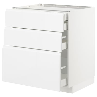 METOD メトード ベースキャビネット 引き出し前部3/引き出し4, ホワイト マキシメーラ/ヴォックストルプ ハイグロス/ホワイト, 75x60x80 cm