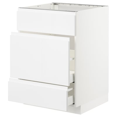 METOD メトード ベースキャビネット シンク用+引き出し前部3/引き出し2, ホワイト マキシメーラ/ヴォックストルプ ハイグロス/ホワイト, 60x60x80 cm