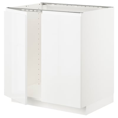 METOD メトード ベースキャビネット シンク用+扉2枚, ホワイト/ヴォックストルプ ハイグロス/ホワイト, 80x60x80 cm