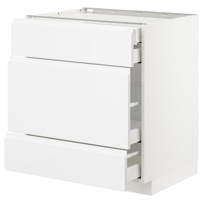 METOD メトード ベースキャビネット 引き出し前部3/引き出し4, ホワイト マキシメーラ/ヴォックストルプ ハイグロス/ホワイト, 75x60x80 cm