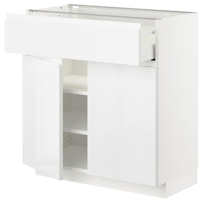 METOD メトード / MAXIMERA マキシメーラ ベースキャビネット 引き出し＆扉2枚付き, ホワイト/ヴォックストルプ ハイグロス/ホワイト, 80x41x80 cm