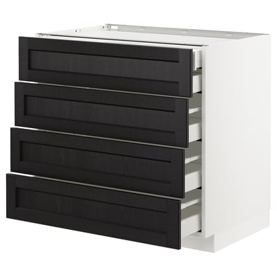 METOD メトード ベースキャビネット 引き出し前部4/引き出し低2/引き出し中3, ホワイト マキシメーラ/レルヒッタン ブラックステイン, 90x60x80 cm