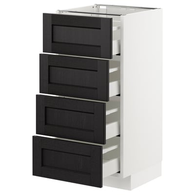 METOD メトード ベースキャビネット 引き出し4段付, ホワイト マキシメーラ/レルヒッタン ブラックステイン, 40x41x80 cm
