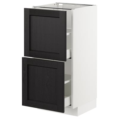 METOD メトード ベースキャビネット 引き出し2段付き, ホワイト マキシメーラ/レルヒッタン ブラックステイン, 40x41x80 cm