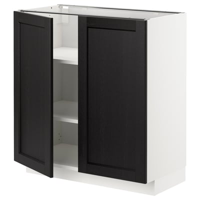 METOD メトード ベースキャビネット 棚板/扉2枚付き, ホワイト/レルヒッタン ブラックステイン, 80x41x80 cm