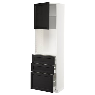 METOD メトード / MAXIMERA マキシメーラ ハイキャビネット 棚板/引き出し3個付き, ホワイト/レルヒッタン ブラックステイン, 60x41x200 cm