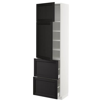 METOD メトード / MAXIMERA マキシメーラ ハイキャビネット 扉2枚+引き出し2段付き, ホワイト/レルヒッタン ブラックステイン, 60x41x200 cm