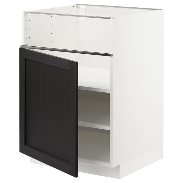METOD メトード ベースキャビネット コンロ用/フィッシュグリル/扉, ホワイト/レルヒッタン ブラックステイン, 60x60x80 cm