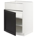 METOD メトード ベースキャビネット コンロ用/フィッシュグリル/扉, ホワイト/レルヒッタン ブラックステイン, 60x60x80 cm