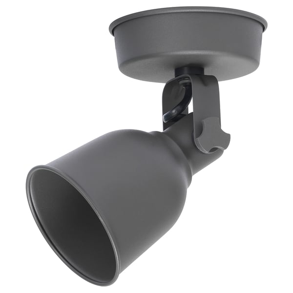A grey HEKTAR adjustable metal spotlight with a large, classic bulb shape.