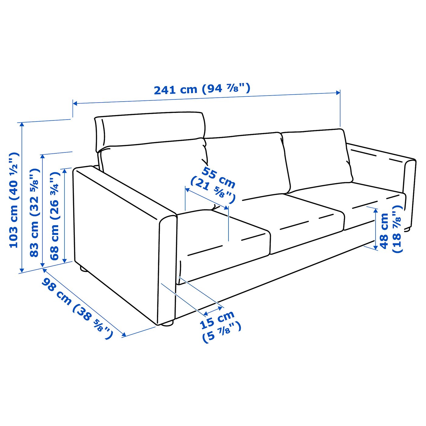 IKEA VIMLE 3人掛けソファ グレー ファブリック生地 北欧 新生活 VIMLE ヴィムレ 3人掛けソファ, グンナレド ミディアムグレー - IKEA