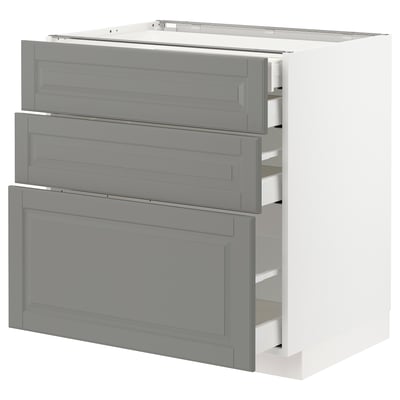 METOD メトード ベースキャビネット 引き出し前部3/引き出し4, ホワイト マキシメーラ/ボードビーン グレー, 80x60x80 cm
