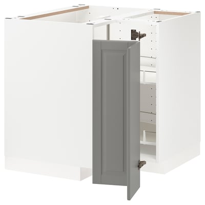 METOD メトード コーナーベースキャビネット 回転式収納付き, ホワイト/ボードビーン グレー, 88x88x80 cm