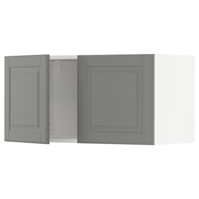 METOD メトード ウォールキャビネット 扉2枚付き, ホワイト/ボードビーン グレー, 80x37x40 cm