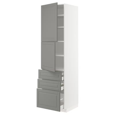 METOD メトード / MAXIMERA マキシメーラ ハイキャビネット 扉2枚＋引き出し3個付き, ホワイト/ボードビーン グレー, 60x60x220 cm