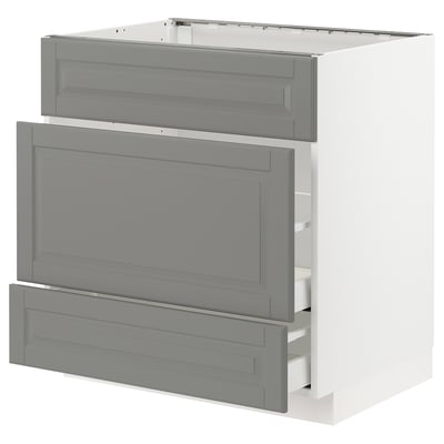 METOD メトード ベースキャビネット シンク用+引き出し前部3/引き出し2, ホワイト マキシメーラ/ボードビーン グレー, 80x60x80 cm