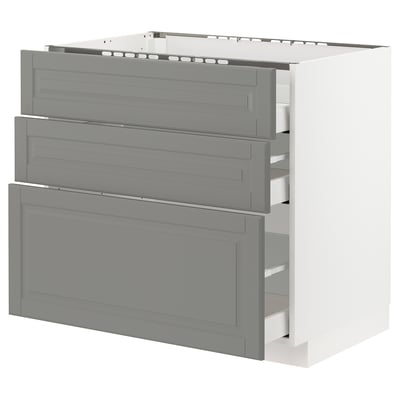 METOD メトード ベースキャビネット コンロ用/引き出し前部3/引き出し3, ホワイト マキシメーラ/ボードビーン グレー, 90x60x80 cm