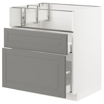 METOD メトード / MAXIMERA マキシメーラ ベースキャビネット コンロ/フィッシュグリル/引き出し2用, ホワイト/ボードビーン グレー, 75x60x80 cm