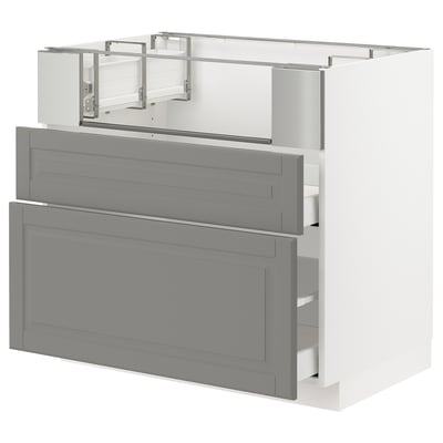 METOD メトード / MAXIMERA マキシメーラ ベースキャビネット コンロ/フィッシュグリル/引き出し2用, ホワイト/ボードビーン グレー, 90x60x80 cm