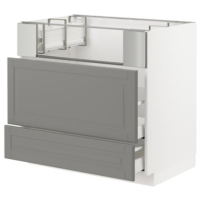 METOD メトード / MAXIMERA マキシメーラ ベースキャビネット コンロ/フィッシュグリル/引き出し2用, ホワイト/ボードビーン グレー, 90x60x80 cm