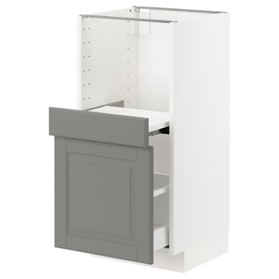 METOD メトード ベースキャビネット 引き出し式シェルフ/引き出し付き, ホワイト マキシメーラ/ボードビーン グレー, 40x41x80 cm