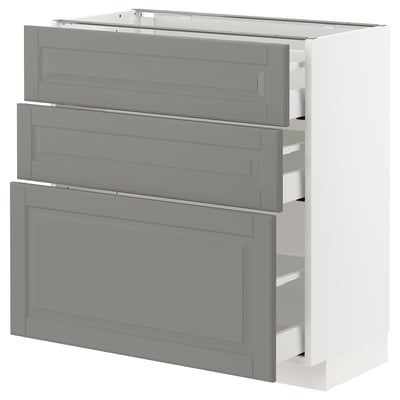 METOD メトード ベースキャビネット 引き出し3段付, ホワイト マキシメーラ/ボードビーン グレー, 80x41x80 cm